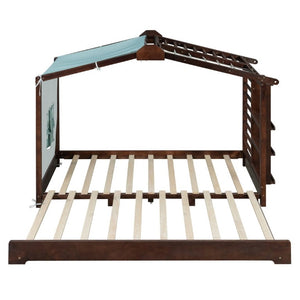 English Elm Twin Pine House Bed with Pull Out Trundle Built in Shelf and Tent for Kids Espresso LP000149AAP