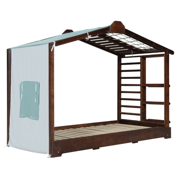 English Elm Twin Pine House Bed with Pull Out Trundle Built in Shelf and Tent for Kids Espresso LP000149AAP