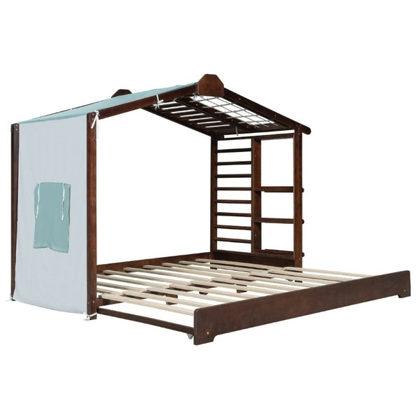 English Elm Twin Pine House Bed with Pull Out Trundle Built in Shelf and Tent for Kids Espresso LP000149AAP