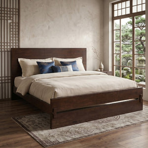 English Elm Queen Eco Solid Platform Bed Minimalist Low Profile Sustainable Frame for Modern Bedroom Chocolate Queen Bamboo LP000193AAP