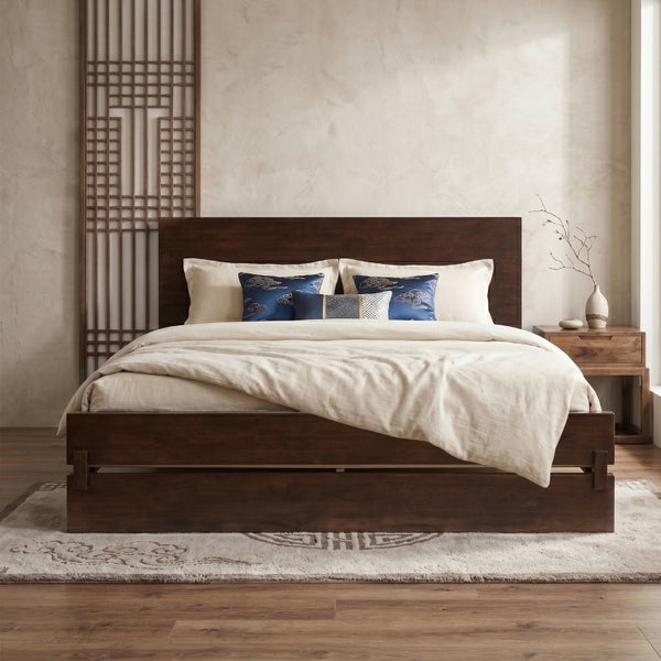 English Elm Queen Eco Solid Platform Bed Minimalist Low Profile Sustainable Frame for Modern Bedroom Chocolate Queen Bamboo LP000193AAP