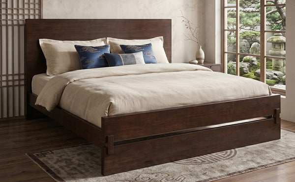 English Elm Queen Eco Solid Platform Bed Minimalist Low Profile Sustainable Frame for Modern Bedroom Chocolate Queen Bamboo LP000193AAP