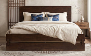 English Elm Queen Eco Solid Platform Bed Minimalist Low Profile Sustainable Frame for Modern Bedroom Chocolate Queen Bamboo LP000193AAP