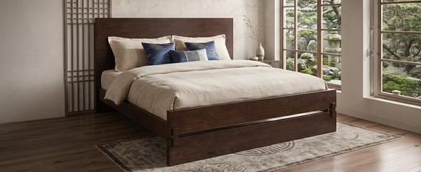 English Elm Queen Eco Solid Platform Bed Minimalist Low Profile Sustainable Frame for Modern Bedroom Chocolate Queen Bamboo LP000193AAP