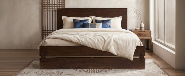 English Elm Queen Eco Solid Platform Bed Minimalist Low Profile Sustainable Frame for Modern Bedroom Chocolate Queen Bamboo LP000193AAP