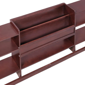 English Elm Queen Floor Bed with Fence Perimeter Bookcase and Three Tier Pine Storage Shelving Espresso LP000216AAP