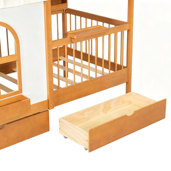 English Elm Full Size Kids House Bed with Storage Drawers Bookshelf Led Lighting Espresso Walnut LP000372AAL