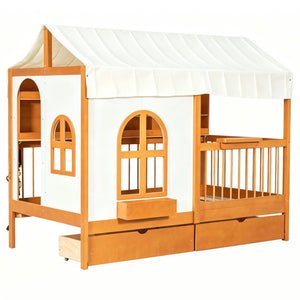 English Elm Full Size Kids House Bed with Storage Drawers Bookshelf Led Lighting Espresso Walnut LP000372AAL