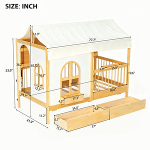 English Elm Full Size Kids House Bed with Storage Drawers Bookshelf Led Lighting Espresso Natural LP000372AAN