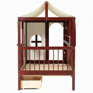 English Elm Full Size Kids House Bed with Storage Drawers Bookshelf Led Lighting Espresso Espresso LP000372AAP