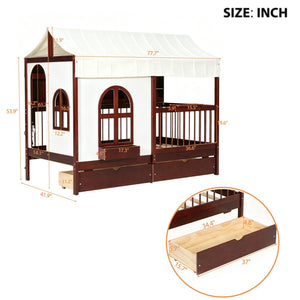 English Elm Full Size Kids House Bed with Storage Drawers Bookshelf Led Lighting Espresso Espresso LP000372AAP