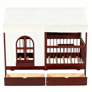 English Elm Full Size Kids House Bed with Storage Drawers Bookshelf Led Lighting Espresso Espresso LP000372AAP