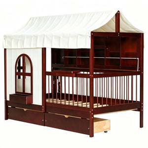English Elm Full Size Kids House Bed with Storage Drawers Bookshelf Led Lighting Espresso Espresso LP000372AAP