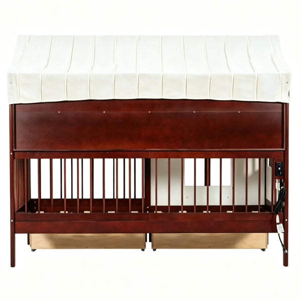 English Elm Full Size Kids House Bed with Storage Drawers Bookshelf Led Lighting Espresso Espresso LP000372AAP