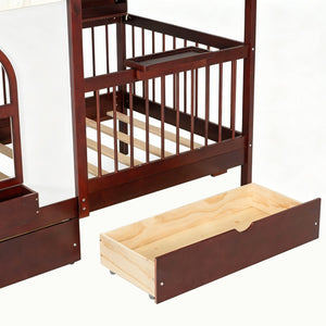 English Elm Full Size Kids House Bed with Storage Drawers Bookshelf Led Lighting Espresso Espresso LP000372AAP