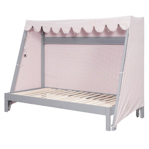English Elm Twin Xl Pine House Bed with Plaid Tent Led Strip Shelf and Pull Out Trundle Gray LP000377AAE