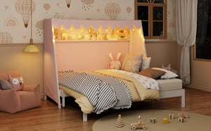 English Elm Twin Xl Pine House Bed with Plaid Tent Led Strip Shelf and Pull Out Trundle White LP000377AAK