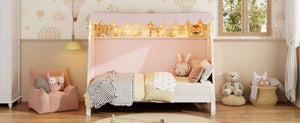 English Elm Twin Xl Pine House Bed with Plaid Tent Led Strip Shelf and Pull Out Trundle White LP000377AAK