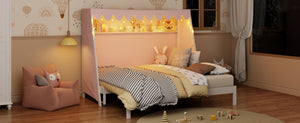 English Elm Twin Xl Pine House Bed with Plaid Tent Led Strip Shelf and Pull Out Trundle White LP000377AAK