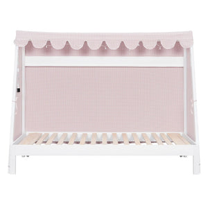 English Elm Twin Xl Pine House Bed with Plaid Tent Led Strip Shelf and Pull Out Trundle White LP000377AAK