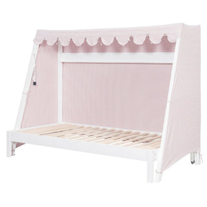 English Elm Twin Xl Pine House Bed with Plaid Tent Led Strip Shelf and Pull Out Trundle White LP000377AAK