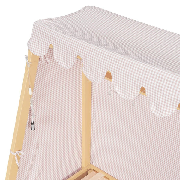 English Elm Twin Xl Pine House Bed with Plaid Tent Led Strip Shelf and Pull Out Trundle Natural LP000377AAL