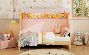 English Elm Twin Xl Pine House Bed with Plaid Tent Led Strip Shelf and Pull Out Trundle Natural LP000377AAL
