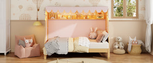 English Elm Twin Xl Pine House Bed with Plaid Tent Led Strip Shelf and Pull Out Trundle Natural LP000377AAL