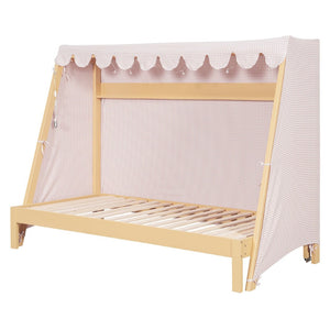 English Elm Twin Xl Pine House Bed with Plaid Tent Led Strip Shelf and Pull Out Trundle Natural LP000377AAL