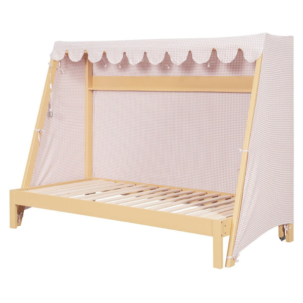 English Elm Twin Xl Pine House Bed with Plaid Tent Led Strip Shelf and Pull Out Trundle Natural LP000377AAL