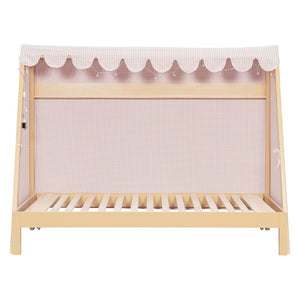 English Elm Twin Xl Pine House Bed with Plaid Tent Led Strip Shelf and Pull Out Trundle Natural LP000377AAL
