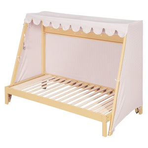 English Elm Twin Xl Pine House Bed with Plaid Tent Led Strip Shelf and Pull Out Trundle Natural LP000377AAL