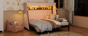 English Elm Twin Xl Pine House Bed with Plaid Tent Led Strip Shelf and Pull Out Trundle Espresso LP000377AAP