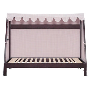 English Elm Twin Xl Pine House Bed with Plaid Tent Led Strip Shelf and Pull Out Trundle Espresso LP000377AAP
