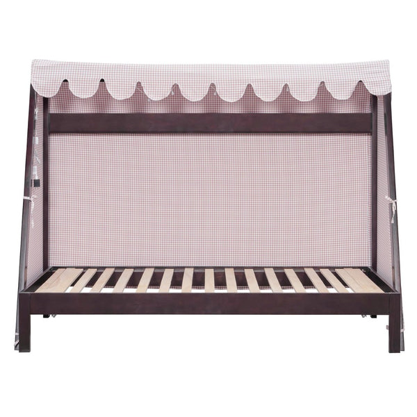 English Elm Twin Xl Pine House Bed with Plaid Tent Led Strip Shelf and Pull Out Trundle Espresso LP000377AAP