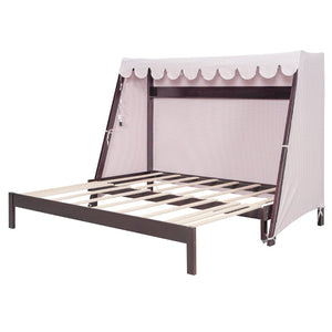 English Elm Twin Xl Pine House Bed with Plaid Tent Led Strip Shelf and Pull Out Trundle Espresso LP000377AAP