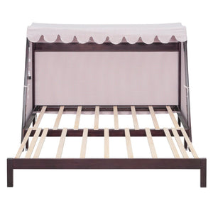 English Elm Twin Xl Pine House Bed with Plaid Tent Led Strip Shelf and Pull Out Trundle Espresso LP000377AAP