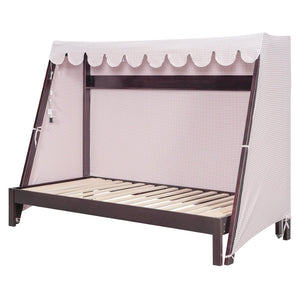 English Elm Twin Xl Pine House Bed with Plaid Tent Led Strip Shelf and Pull Out Trundle Espresso LP000377AAP