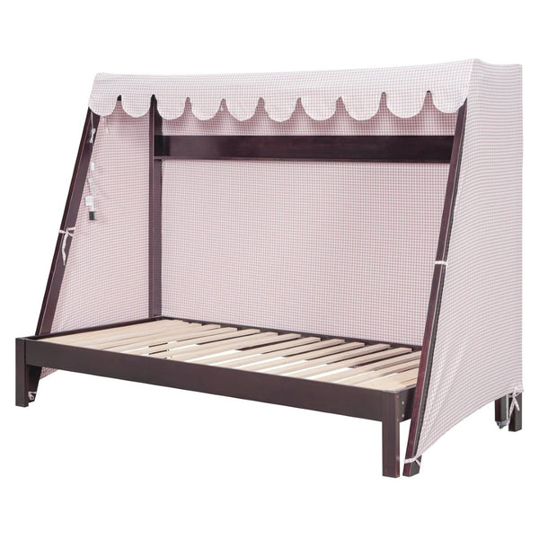 English Elm Twin Xl Pine House Bed with Plaid Tent Led Strip Shelf and Pull Out Trundle Espresso LP000377AAP