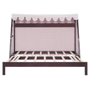 English Elm Twin Xl Pine House Bed with Plaid Tent Led Strip Shelf and Pull Out Trundle Espresso LP000377AAP