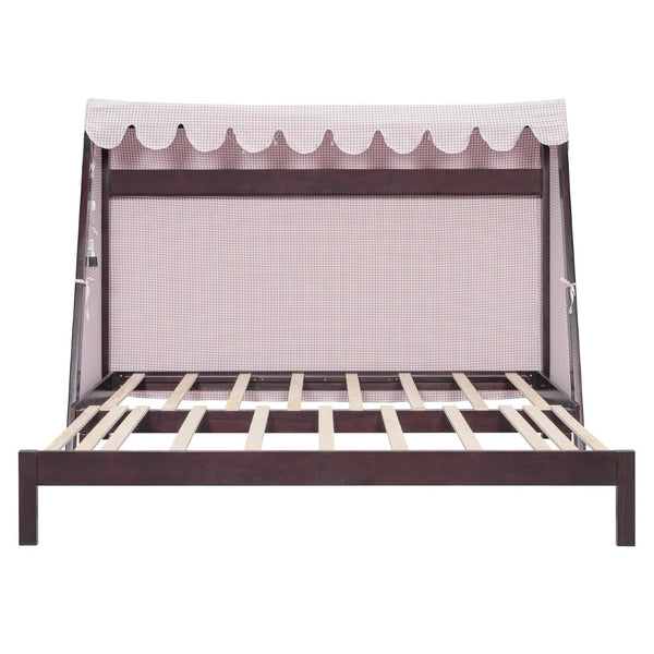 English Elm Twin Xl Pine House Bed with Plaid Tent Led Strip Shelf and Pull Out Trundle Espresso LP000377AAP
