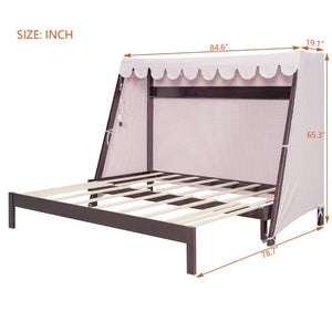 English Elm Twin Xl Pine House Bed with Plaid Tent Led Strip Shelf and Pull Out Trundle Espresso LP000377AAP