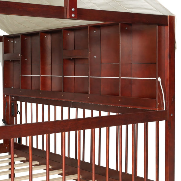 English Elm Full Size Kids House Bed with Storage Drawers Bookshelf Led Lighting Espresso LP000378AAP