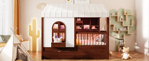 English Elm Full Size Kids House Bed with Storage Drawers Bookshelf Led Lighting Espresso LP000378AAP