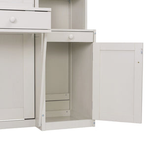 English Elm Queen Murphy Bed with Fold Down Desk Open Shelving Wood Cabinet for Studio Rooms Antique White LP000379AAK-1