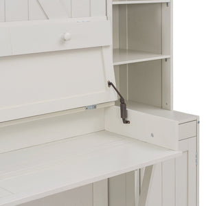 English Elm Queen Murphy Bed with Fold Down Desk Open Shelving Wood Cabinet for Studio Rooms Antique White LP000379AAK-1