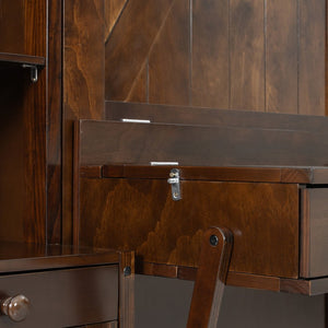English Elm Queen Murphy Bed with Fold Down Desk Open Shelving Wood Cabinet for Studio Rooms Dark Brown LP000379AAP-1