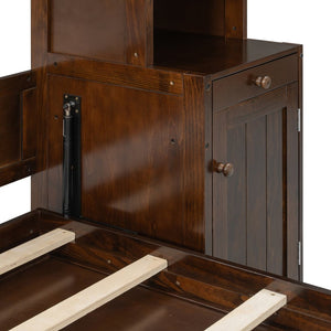 English Elm Queen Murphy Bed with Fold Down Desk Open Shelving Wood Cabinet for Studio Rooms Dark Brown LP000379AAP-1