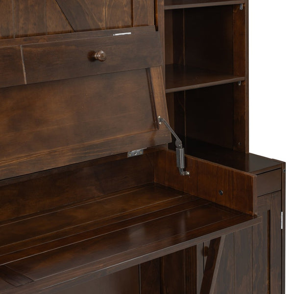 English Elm Queen Murphy Bed with Fold Down Desk Open Shelving Wood Cabinet for Studio Rooms Dark Brown LP000379AAP-1