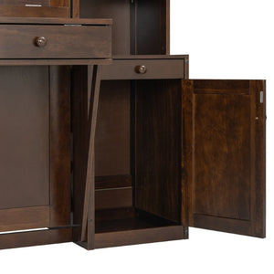English Elm Queen Murphy Bed with Fold Down Desk Open Shelving Wood Cabinet for Studio Rooms Dark Brown LP000379AAP-1